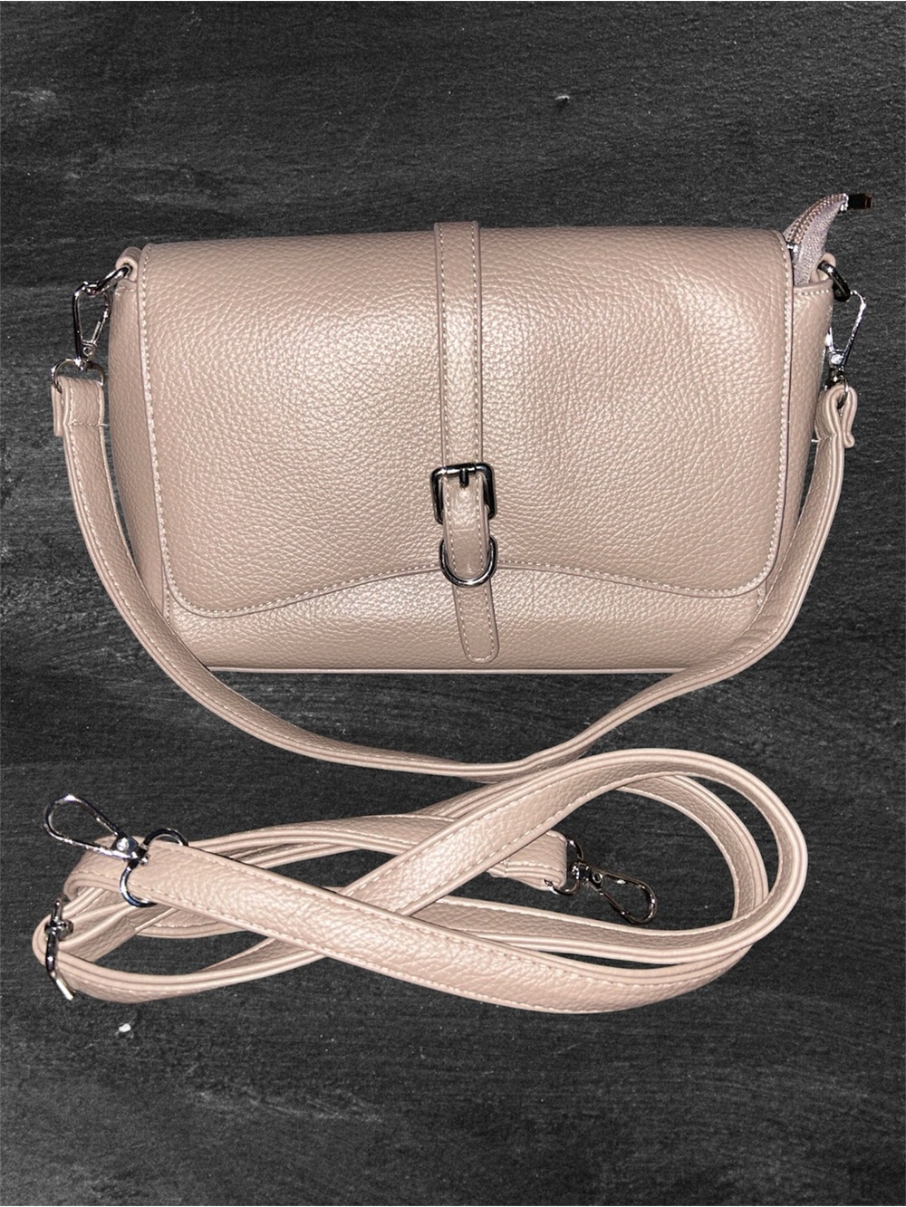 Pebbled Leather Crossbody Bag in Light Taupe